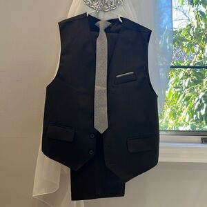 Van Heusen Size 12 Suit Pants, Vest, Clip on Tie and Shirt set.